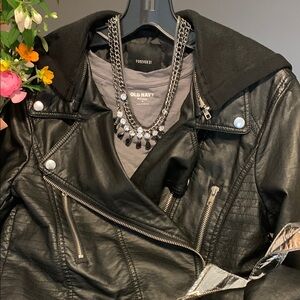 Forever 21 Black Moto Leather Jacket with Asymmetrical Zipper
